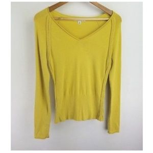 Cabi Sweater Yellow Angora Blend V Neck Knit Small